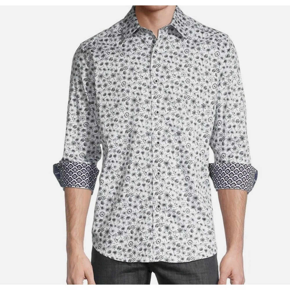 Robert Graham Mens Classic Fit Dandelion Floral Print Button Down Shirt White, M